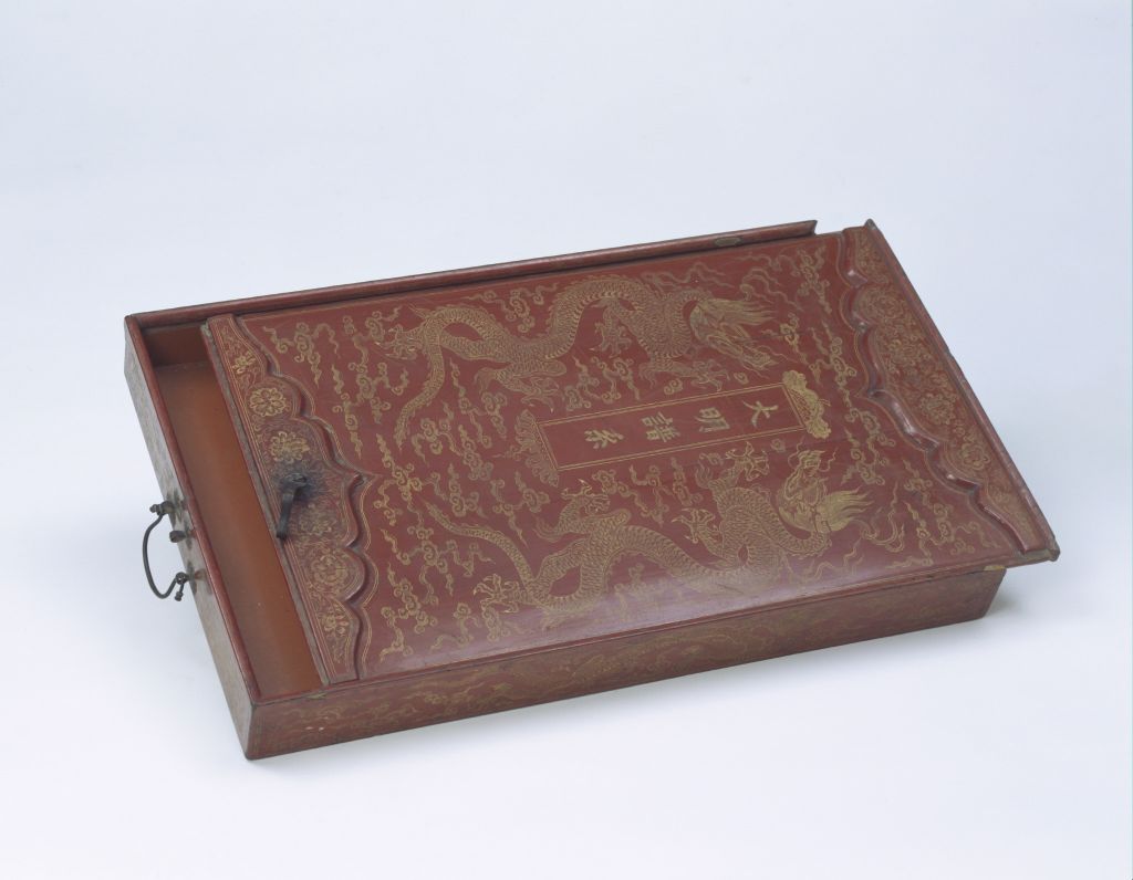 图片[1]-Red-painted rectangular box of the Ming Dynasty pedigree with double dragon patterns-China Archive